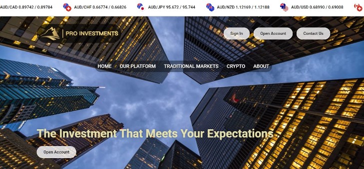 Pro Investments website